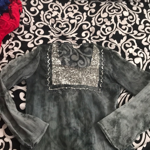 body line Tops - Linen sequin long sleeve shirt.